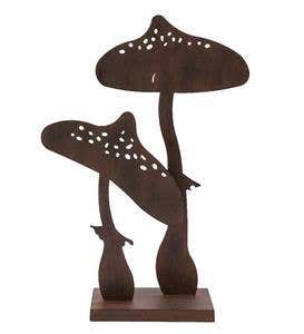 Two Mushroom Metal Silhouette with Rusted Finish