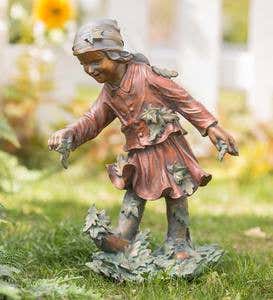 Autumn Girl in Leaves Garden Statue
