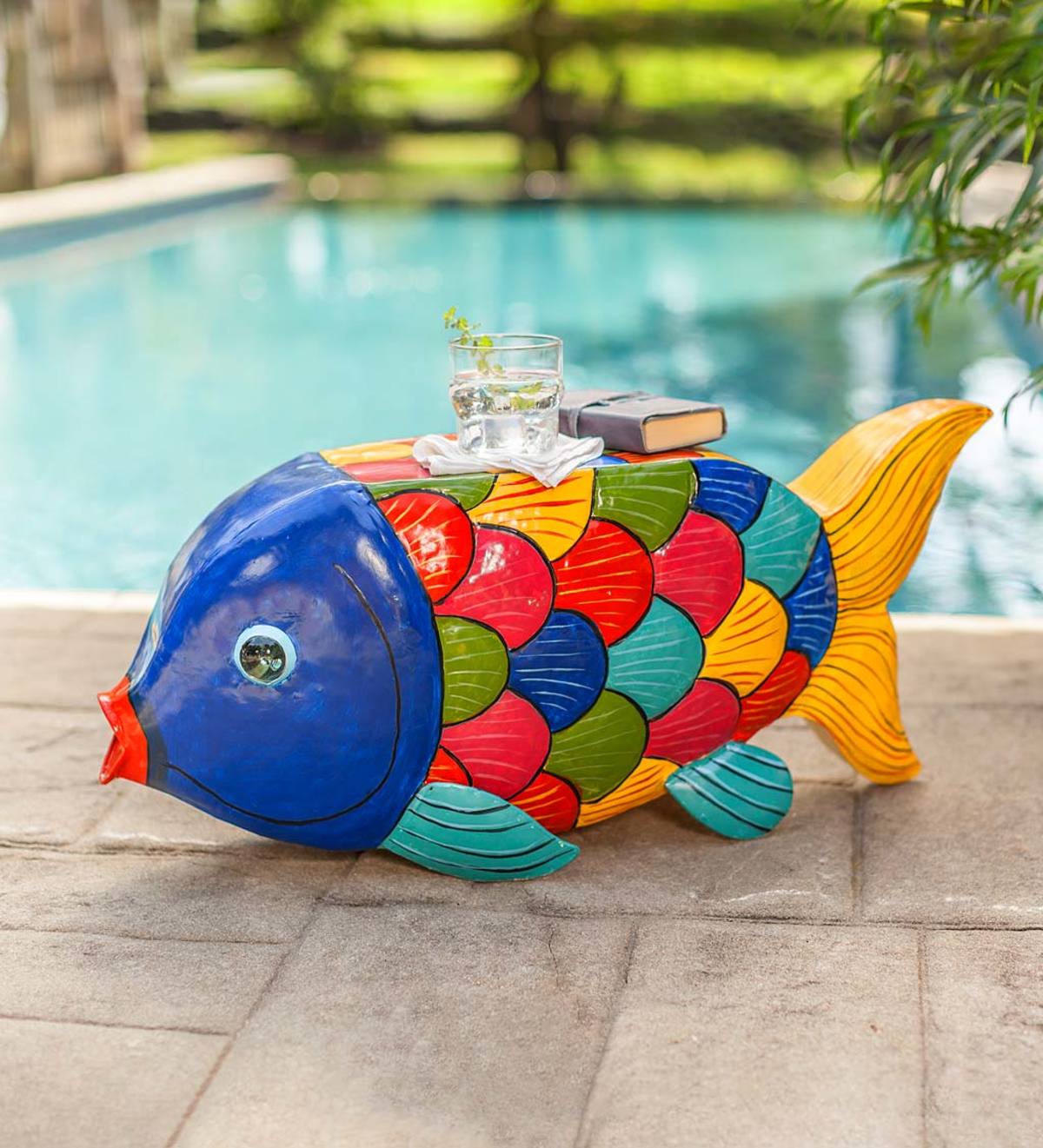 Handcrafted Colorful Metal Fish Side Table