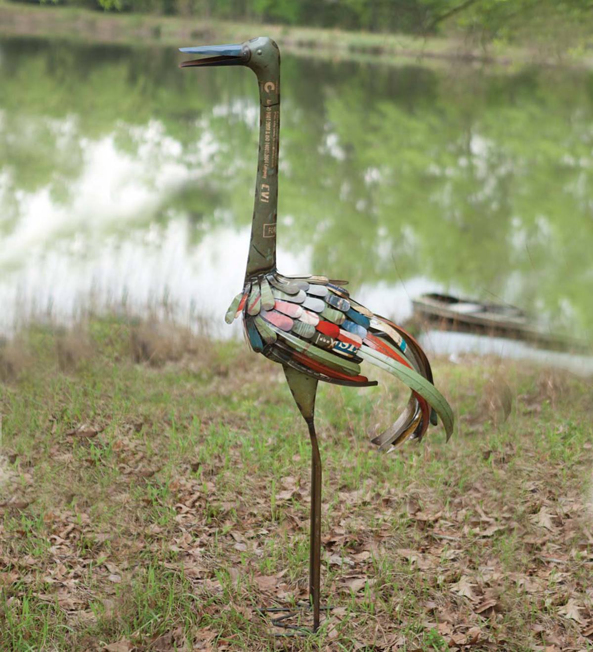 Tall Recycled Metal Bird Sculpture