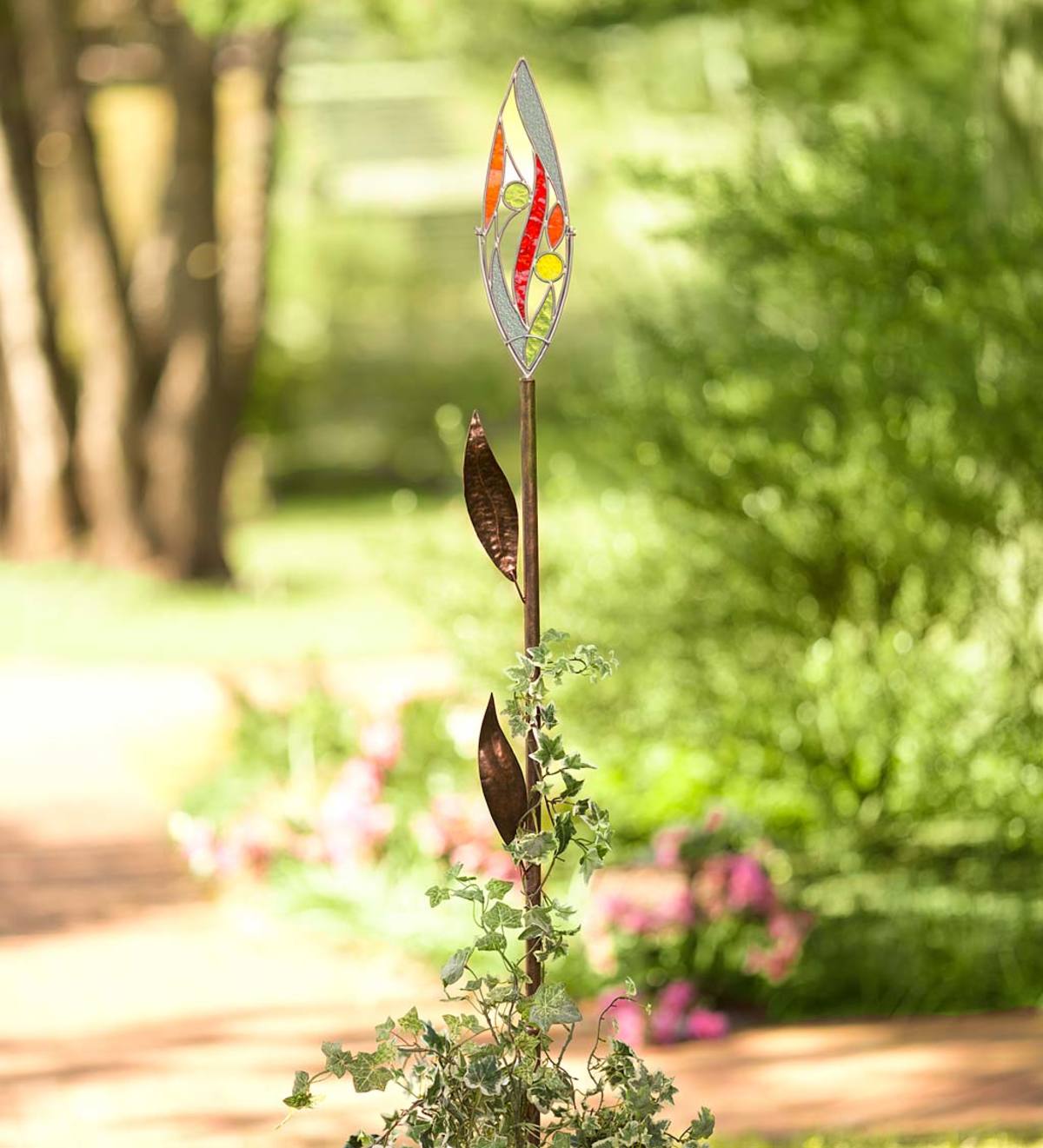 Stained Glass and Metal Flower Garden Stake