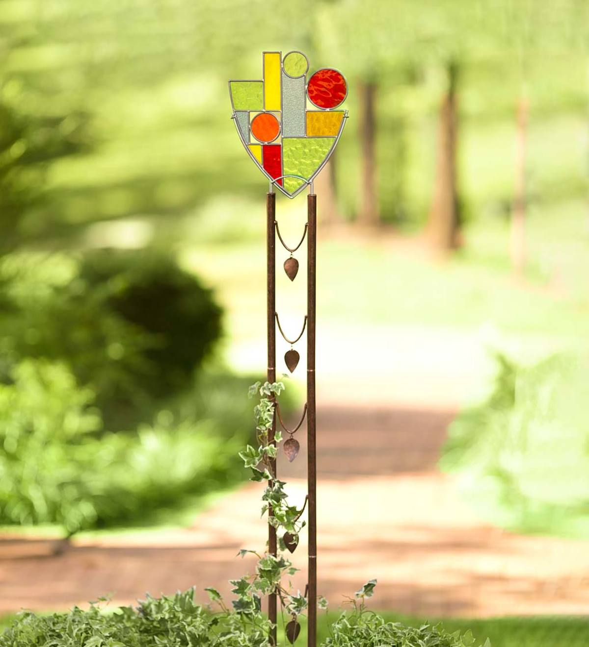 Stained Glass and Metal Shield Garden Stake