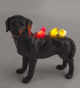 Dog with Solar Glowing Birds Statue