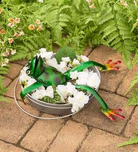 Handcrafted Metal Frog in a Bucket Birdbath