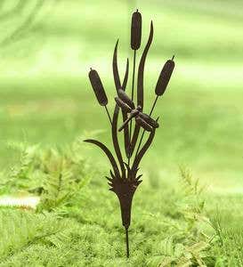 Metal Cattail Silhouette Garden Stake - Bronze