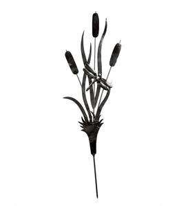 Metal Cattail Silhouette Garden Stake - Black