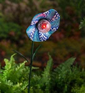 Solar Blue Glass Flower Garden Stake