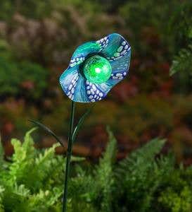 Solar Blue Glass Flower Garden Stake