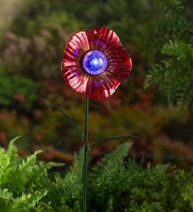 Solar Red Glass Flower Garden Stake