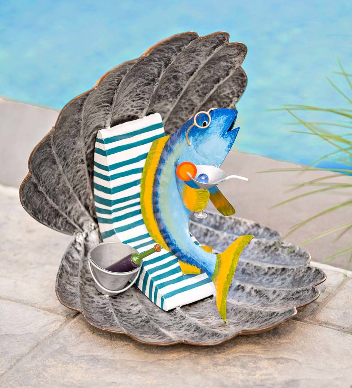 Handcrafted Metal Fish in Shell with Cocktail