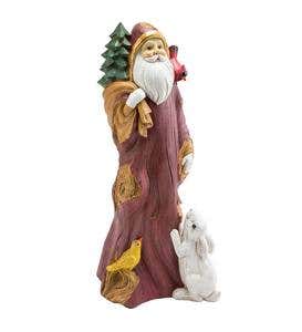 Woodlike Santa with Bunny Holiday Statue