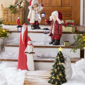 Polar Bear with Christmas Tree Lighted Holiday Statue