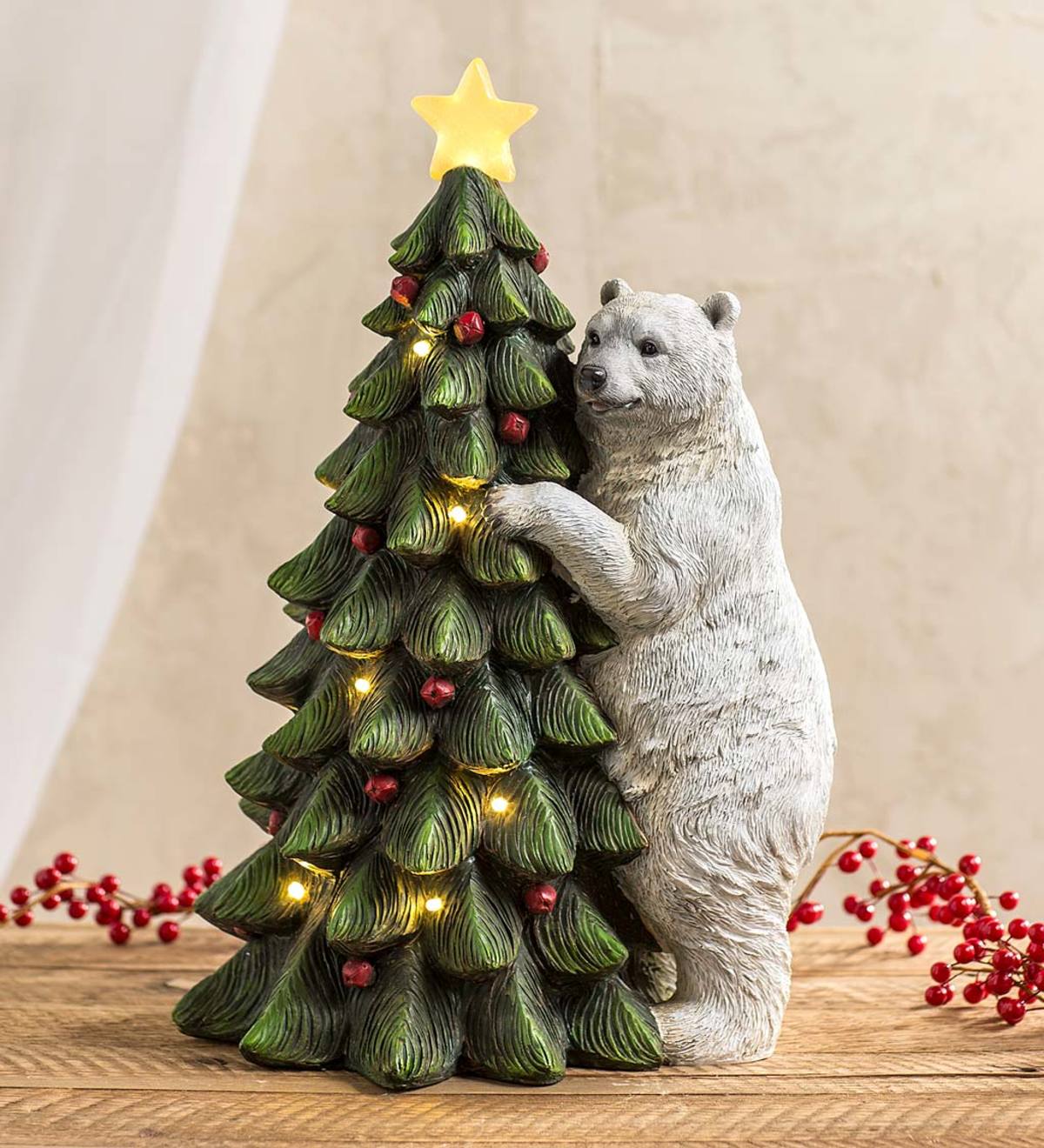 Polar Bear with Christmas Tree Lighted Holiday Statue