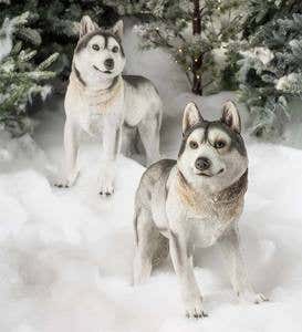 Siberian Husky Dog Statues, Set of 2