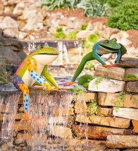 Large Colorful Handcrafted Metal Sitting Frog Garden Sculpture