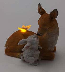 Lighted Solar Deer with Bunny Garden Statue