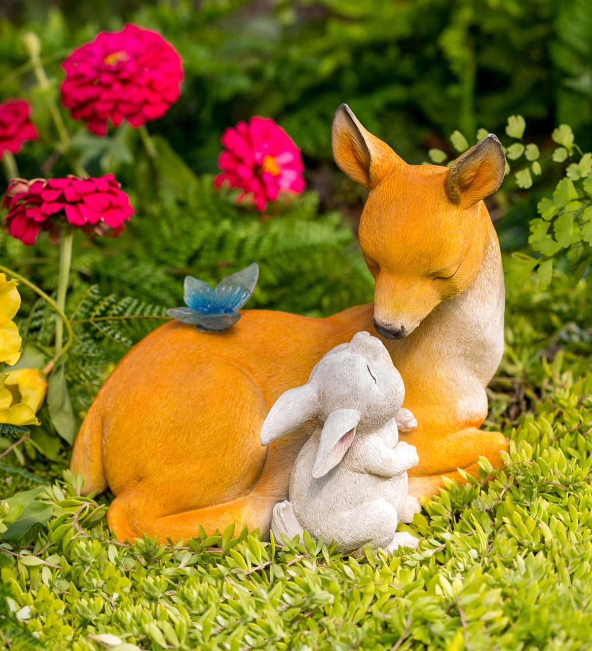 Lighted Solar Deer with Bunny Garden Statue