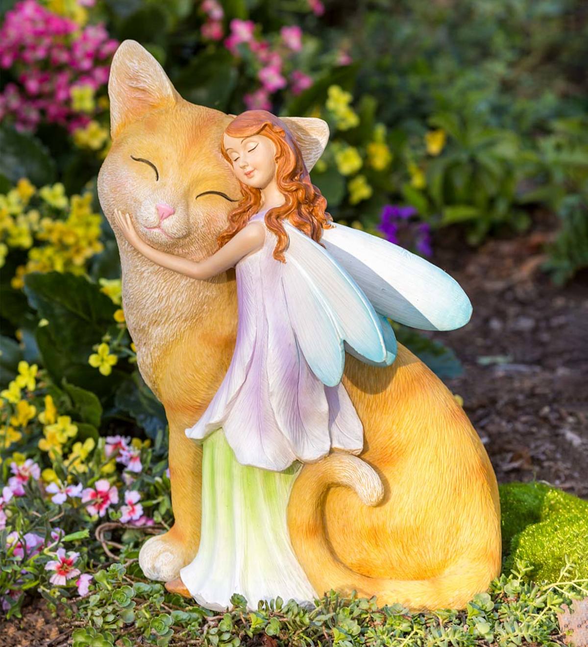 Sweet Fairy with Ginger Kitten Indoor/Outdoor Sculpture