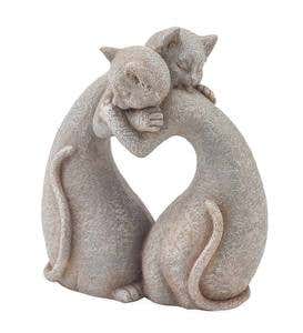 Hugging Heart Cats Stone-Finish Indoor/Outdoor Sculpture