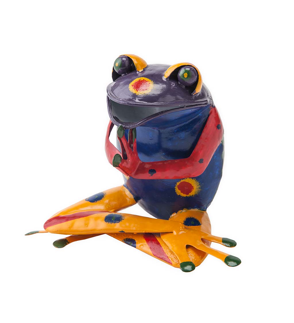 Handcrafted Colorful Metal Yoga Frog Sculpture - Purple