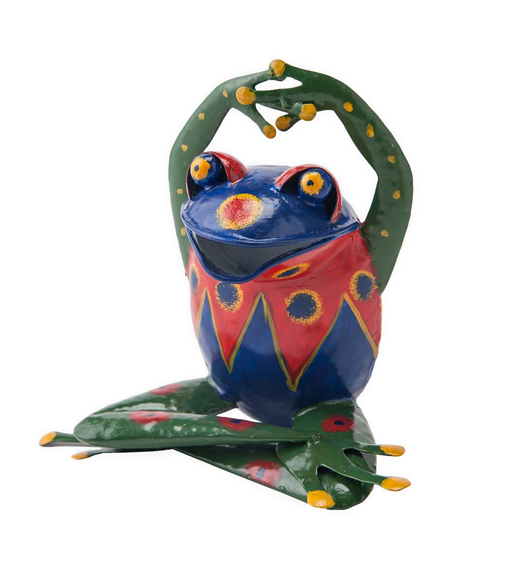 Handcrafted Colorful Metal Yoga Frog Sculpture - Blue