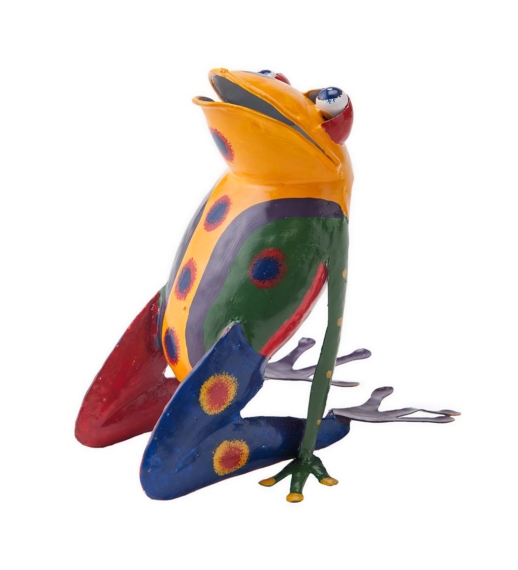 Handcrafted Colorful Metal Yoga Frog Sculpture - Yellow