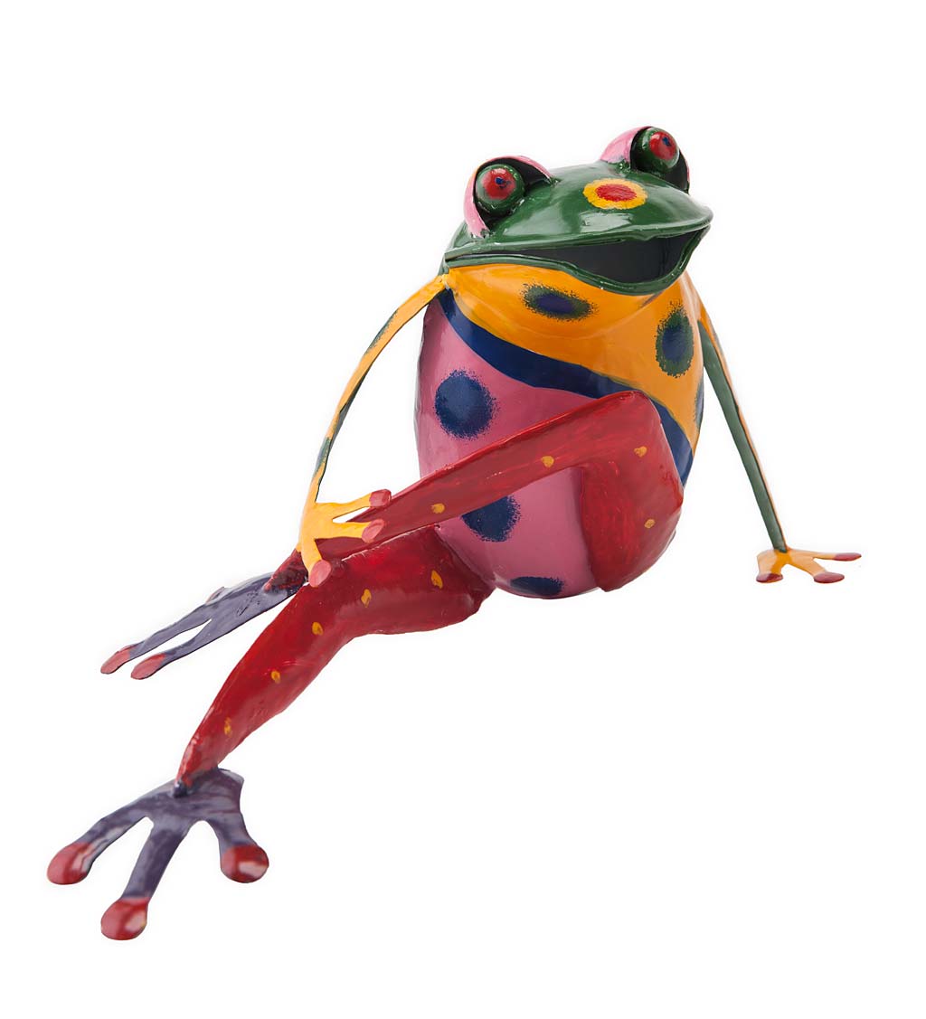 Handcrafted Colorful Metal Yoga Frog Sculpture - Green