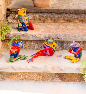 Handcrafted Colorful Metal Yoga Frog Sculptures
