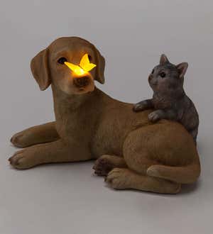 Dog, Cat and Butterfly Lighted Solar Garden Sculpture