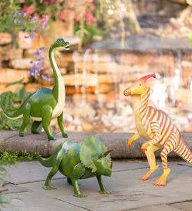 Handcrafted Striped Metal Parasaurolophus Dinosaur Sculpture