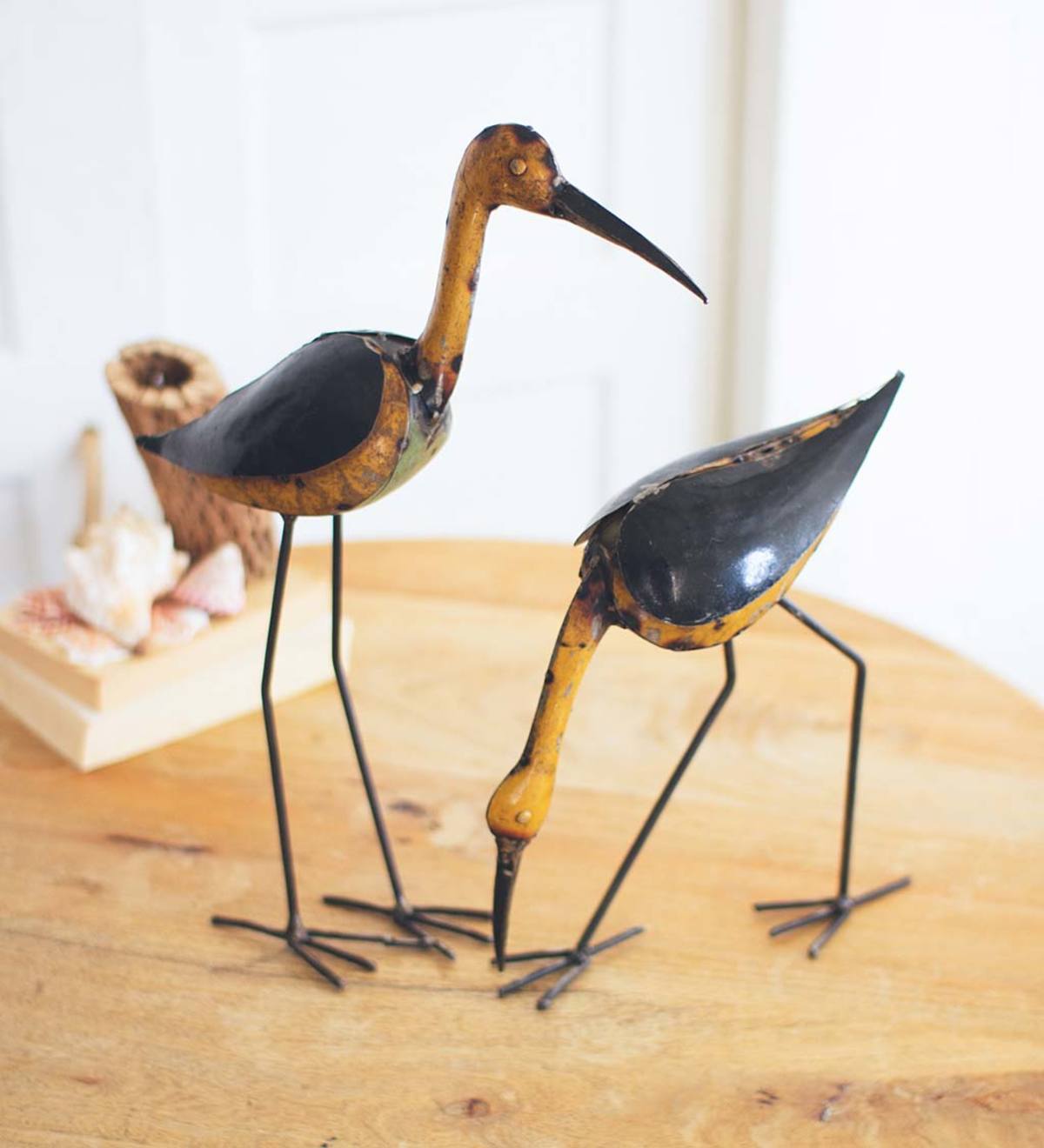 Handcrafted Metal Shore Birds, Set of 2