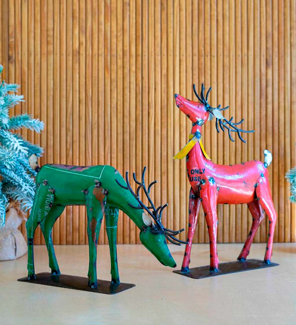 Recycled Metal Deer Statues, Set of 2