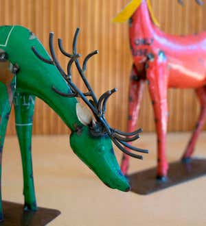Recycled Metal Deer Statues, Set of 2