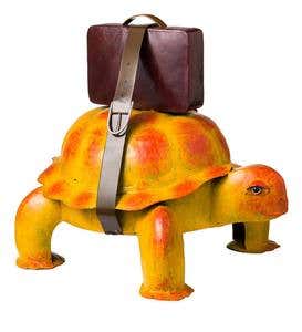 Colorful Handcrafted Traveling Turtle with Suitcase Metal Indoor/Outdoor Sculpture