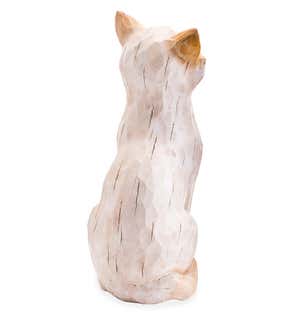 Smiling White Cat Resin Statue With Look of Carved Wood