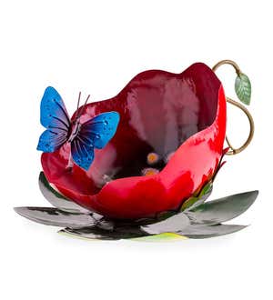 Handcrafted Metal Butterfly In A Flower Teacup Sculpture