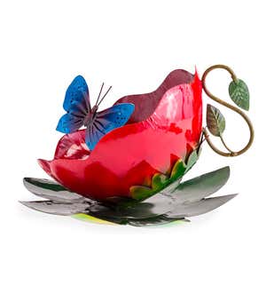 Handcrafted Metal Butterfly In A Flower Teacup Sculpture