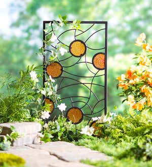 Black Metal and Orange Glass Circles Decorative Garden Trellis