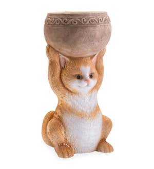 Cat Holding a Bowl Indoor/Outdoor Cast Resin Planter