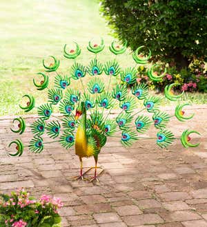 Colorful Metal Indoor/Outdoor Standing Peacock Sculpture