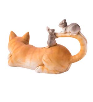 Resting Cat With Two Playful Mice Indoor/Outdoor Sculpture