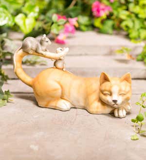 Resting Cat With Two Playful Mice Indoor/Outdoor Sculpture