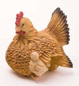 Hen with Her Chick Fence or Rail Topper Sculpture
