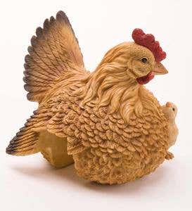 Hen with Her Chick Fence or Rail Topper Sculpture