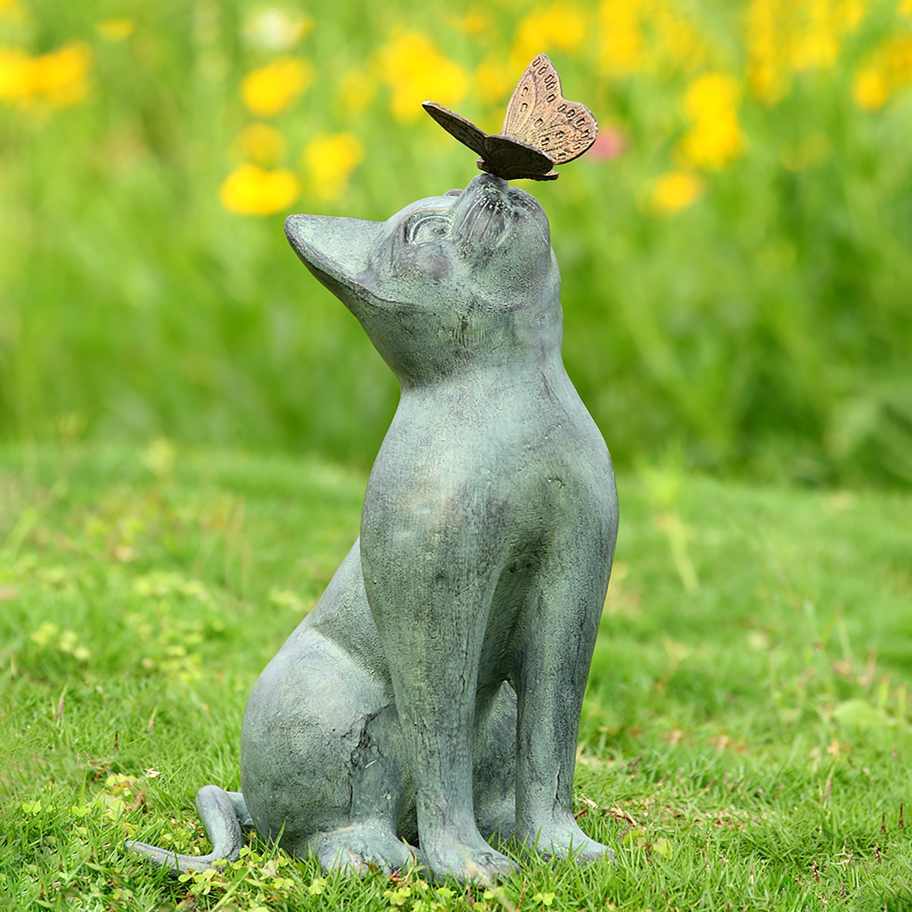 Handcrafted Curious Cat with Butterfly Indoor/Outdoor Sculpture
