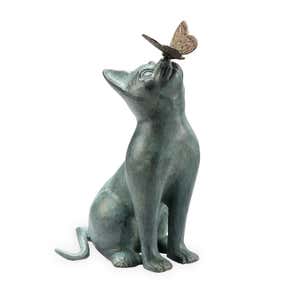 Handcrafted Curious Cat with Butterfly Indoor/Outdoor Sculpture