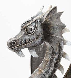 Handcrafted Indoor/Outdoor Silver Metal Dragon Sculpture
