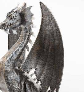 Handcrafted Indoor/Outdoor Silver Metal Dragon Sculpture