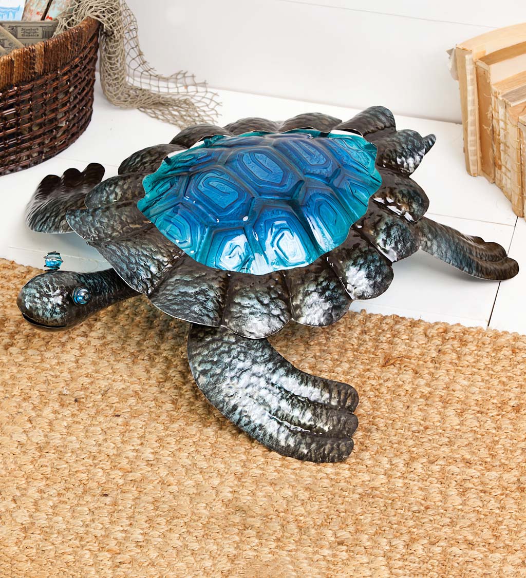 Large Metal and Glass Turtle Sculpture