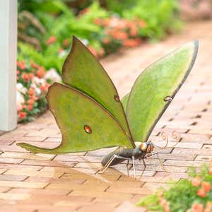 Handcrafted Metal Luna Moth Indoor/Outdoor Sculpture